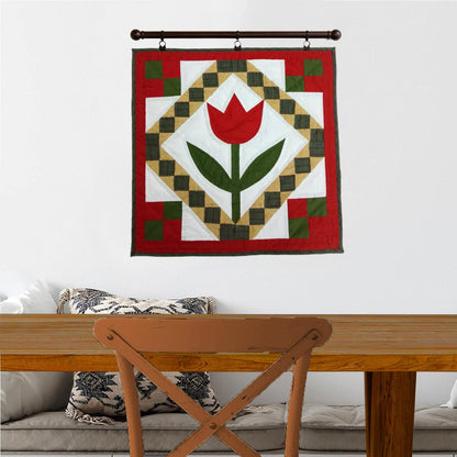 TULIP Hand made Hand quilted Mini wall hanging, small quilt, Table Topper calico cotton fabric  by Home Heart brands (Made in India)