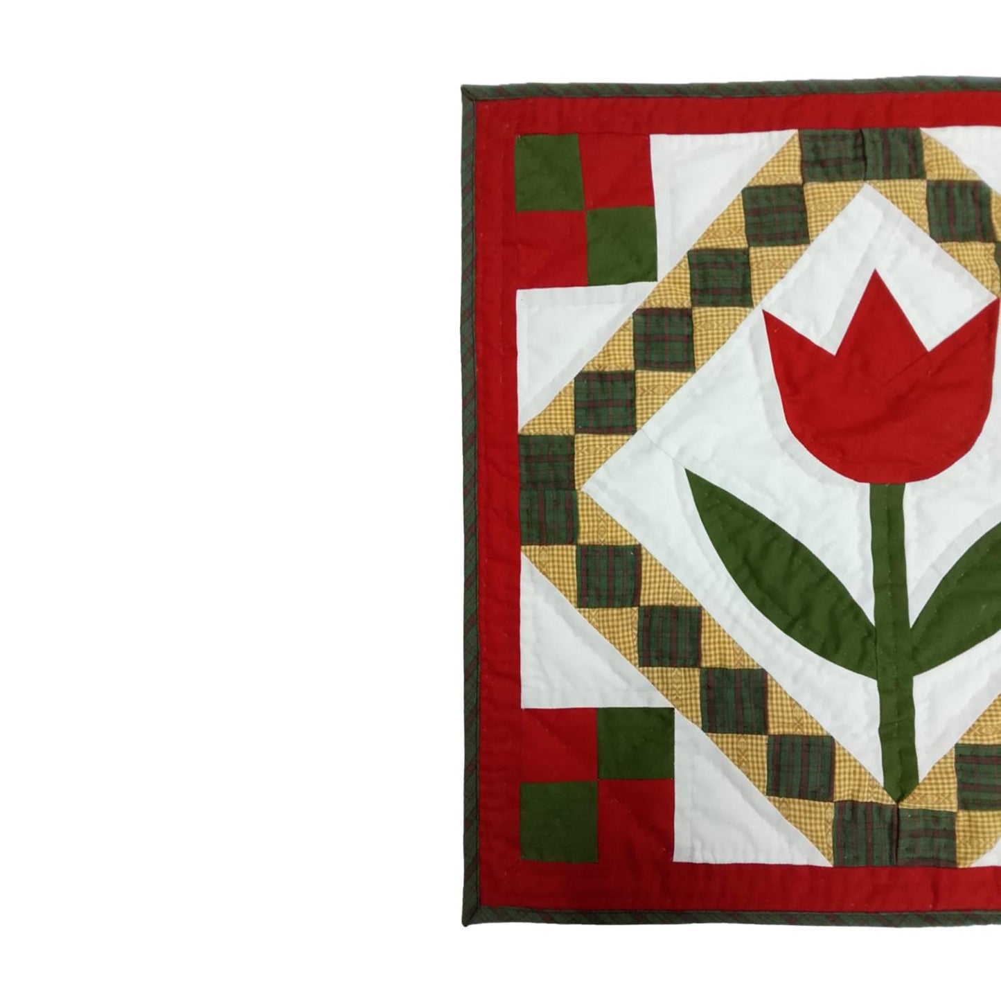 TULIP Hand made Hand quilted Mini wall hanging, small quilt, Table Topper calico cotton fabric  by Home Heart brands (Made in India)