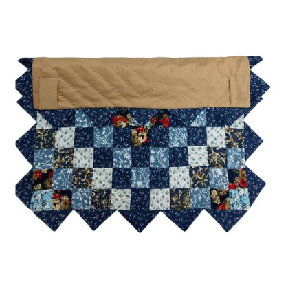 Hand made Hand quilted Throw Quilt, Table Topper Indigo Sunrise calico blue floral zig zag quilt by Home Heart brands (Made in India)