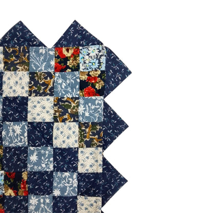 Hand made Hand quilted Throw Quilt, Table Topper Indigo Sunrise calico blue floral zig zag quilt by Home Heart brands (Made in India)