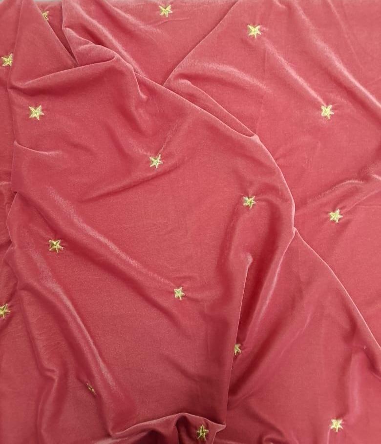 Fabric micro velvet crafted gold star embroidered  soft fabric 42” wide choose your yard collection by HOME HEART Brands (Made in India)