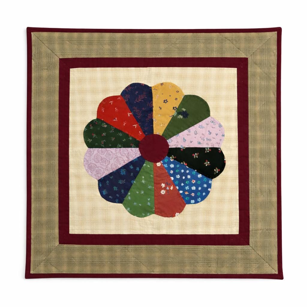 Dresden plate Hand made Hand quilted Wall hanging, small quilt, Table Topper calico cotton fabric  by Home Heart brands (Made in India)