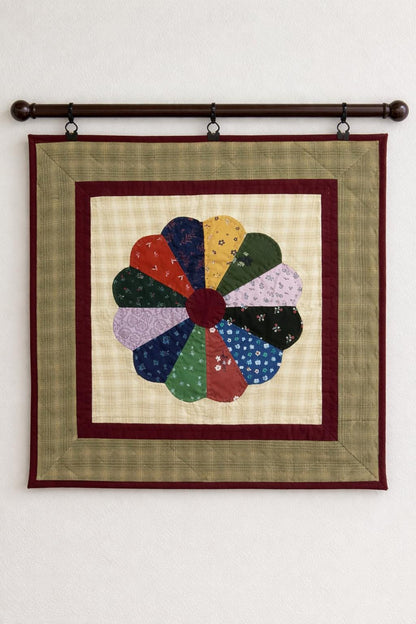 Dresden plate Hand made Hand quilted Wall hanging, small quilt, Table Topper calico cotton fabric by Home Heart brands (Made in India)