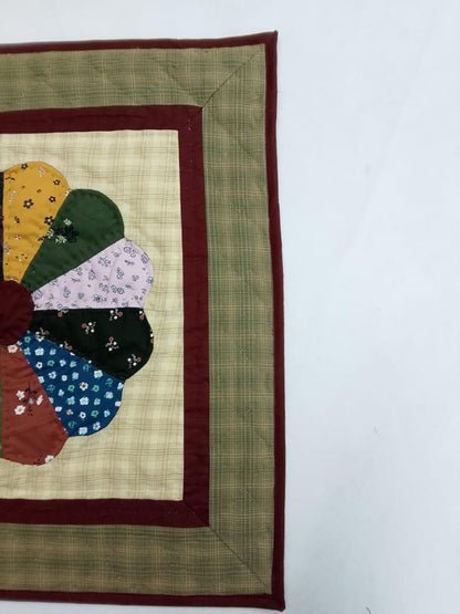 Dresden plate Hand made Hand quilted Wall hanging, small quilt, Table Topper calico cotton fabric by Home Heart brands (Made in India)