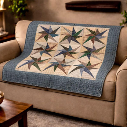 Country Galaxy Star Patchwork Quilt plaid 46"x46" Cotton Hand Quilted patchwork  wall hanging & Toppers, baby quilt by HOME HEART Brands