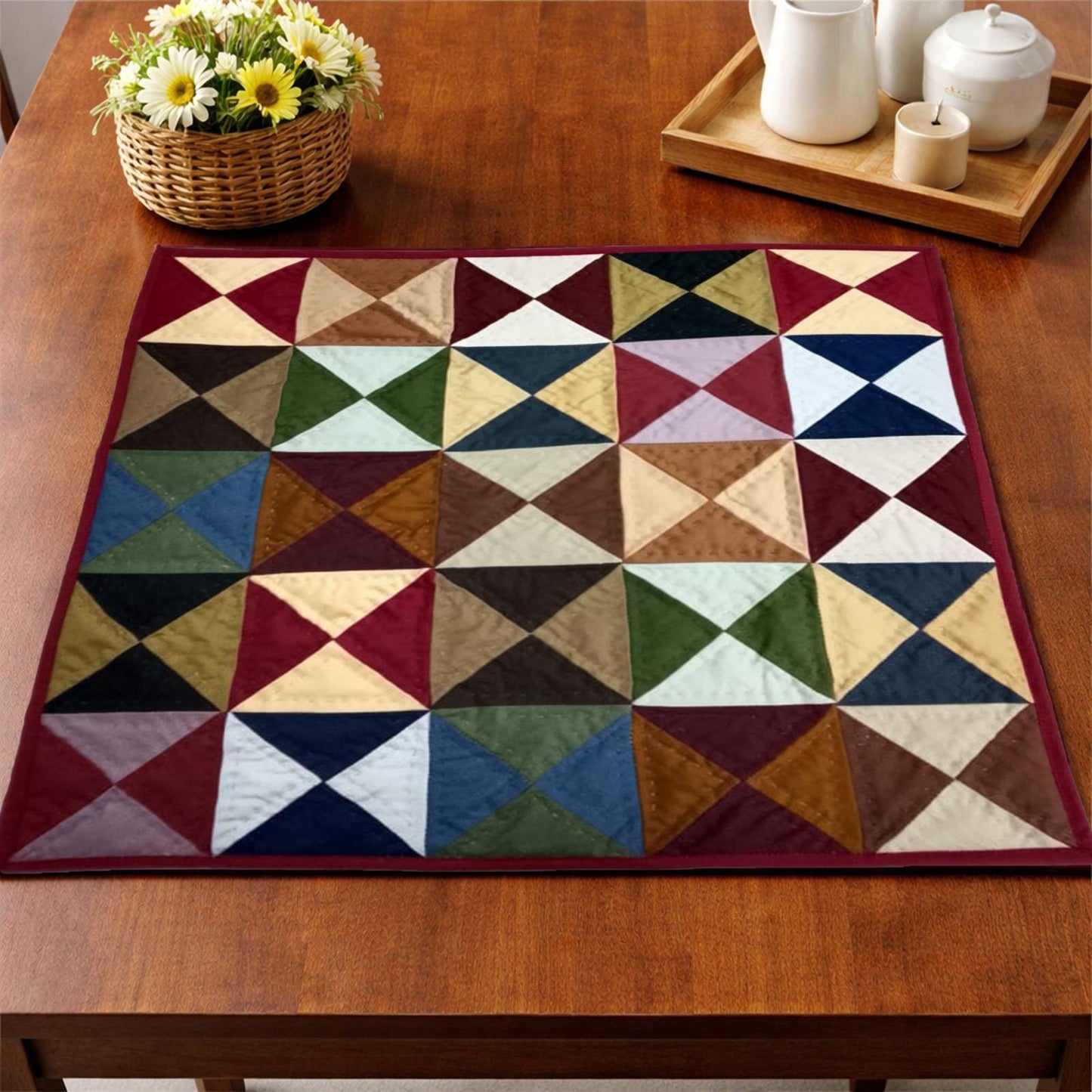 Wall hanging hand quilted quilt, wall hanging, Table topper, Patchwork | Country Farmhouse Quilt Decor | Primitive pinwheel Cotton Quilt