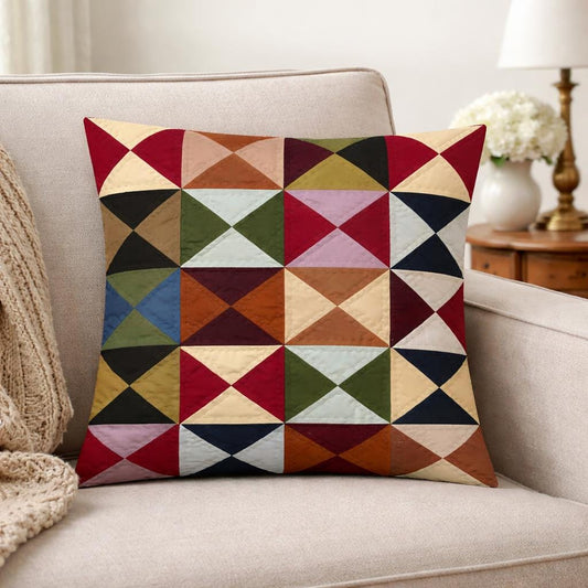 Hand made hand quilted Pinwheel patchwork pillow cover, cushion cover, throw pillow calico quilt by HOME HEART Brands(made in India)