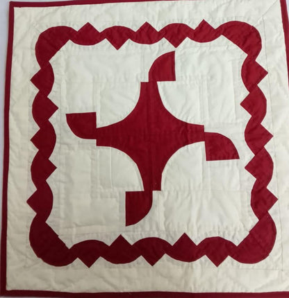 Hand crafted quilt Hand Quilted bedspread heirloom colonial-style patchwork deep red & off-white calico cotton fabric by HOME HEART Brands