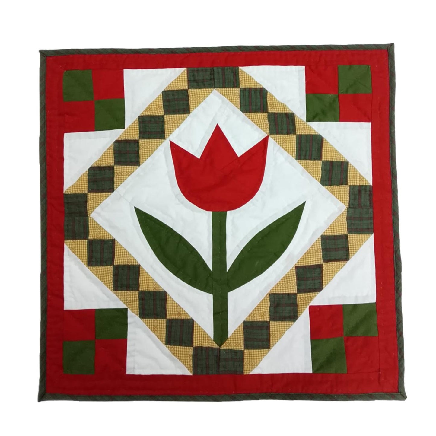 TULIP Hand made Hand quilted Mini wall hanging, small quilt, Table Topper calico cotton fabric  by Home Heart brands (Made in India)