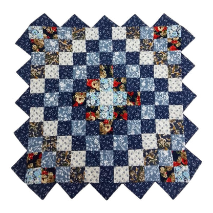Hand made Hand quilted Throw Quilt, Table Topper Indigo Sunrise calico blue floral zig zag quilt by Home Heart brands (Made in India)