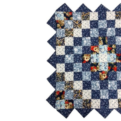 Hand made Hand quilted Throw Quilt, Table Topper Indigo Sunrise calico blue floral zig zag quilt by Home Heart brands (Made in India)