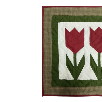 COUNTRY TULIP Hand made Hand quilted Mini wall hanging, small quilt, Table Topper calico cotton fabric  by Home Heart brands (Made in India)