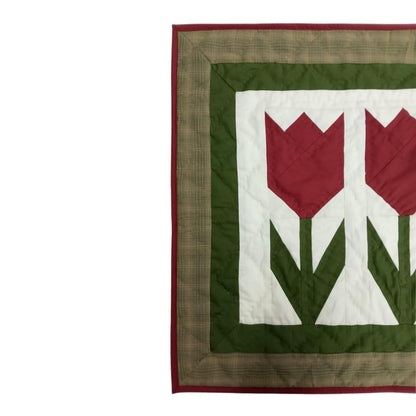 COUNTRY TULIP Hand made Hand quilted Mini wall hanging, small quilt, Table Topper calico cotton fabric  by Home Heart brands (Made in India)