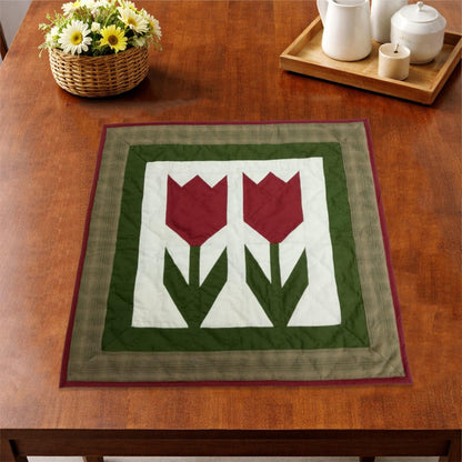 COUNTRY TULIP Hand made Hand quilted Mini wall hanging, small quilt, Table Topper calico cotton fabric  by Home Heart brands (Made in India)