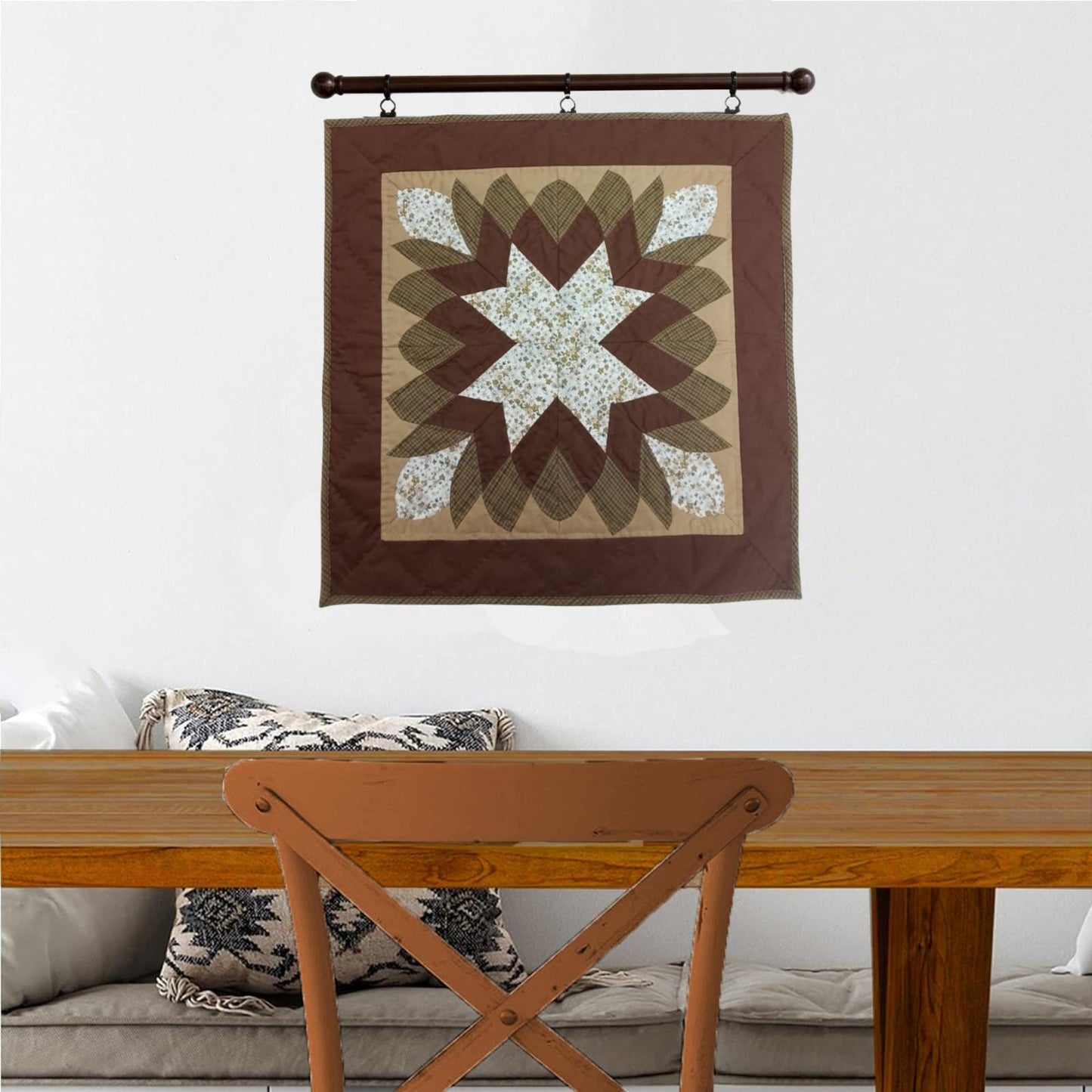 COUNTRY STARBURST Hand made Hand quilted Mini wall hanging, small quilt, Table Topper cotton fabric by Home Heart brands (Made in India)
