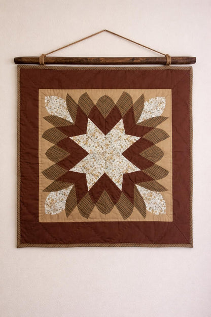 COUNTRY STARBURST Hand made Hand quilted Mini wall hanging, small quilt, Table Topper cotton fabric by Home Heart brands (Made in India)