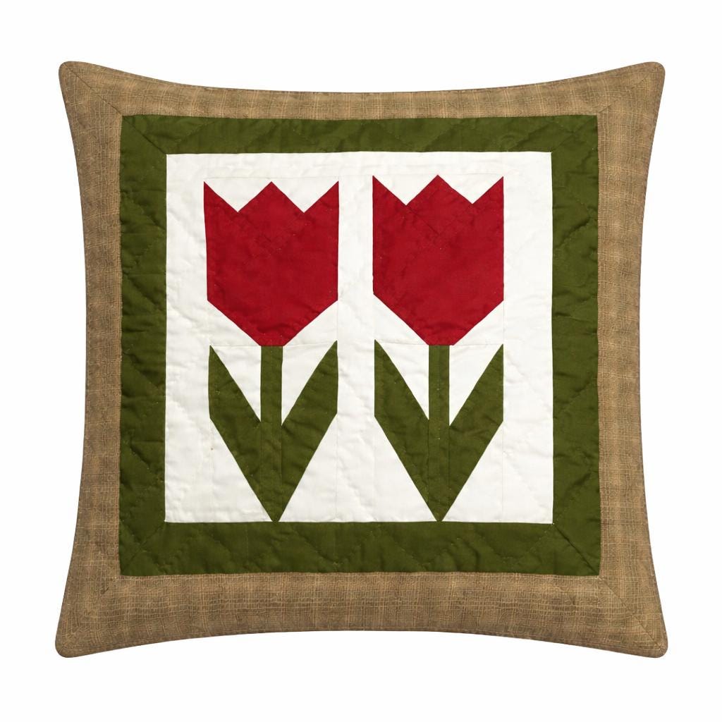 Hand made hand quilted Calico Country Tulip patchwork pillow cover, cushion cover, throw pillow by HOME HEART Brands(made in India)
