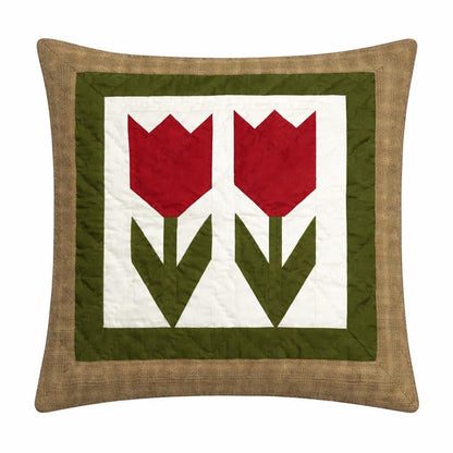 Hand made hand quilted Calico Country Tulip patchwork pillow cover, cushion cover, throw pillow by HOME HEART Brands(made in India)