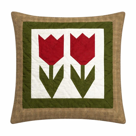 Hand made hand quilted Calico Country Tulip patchwork pillow cover, cushion cover, throw pillow by HOME HEART Brands(made in India)