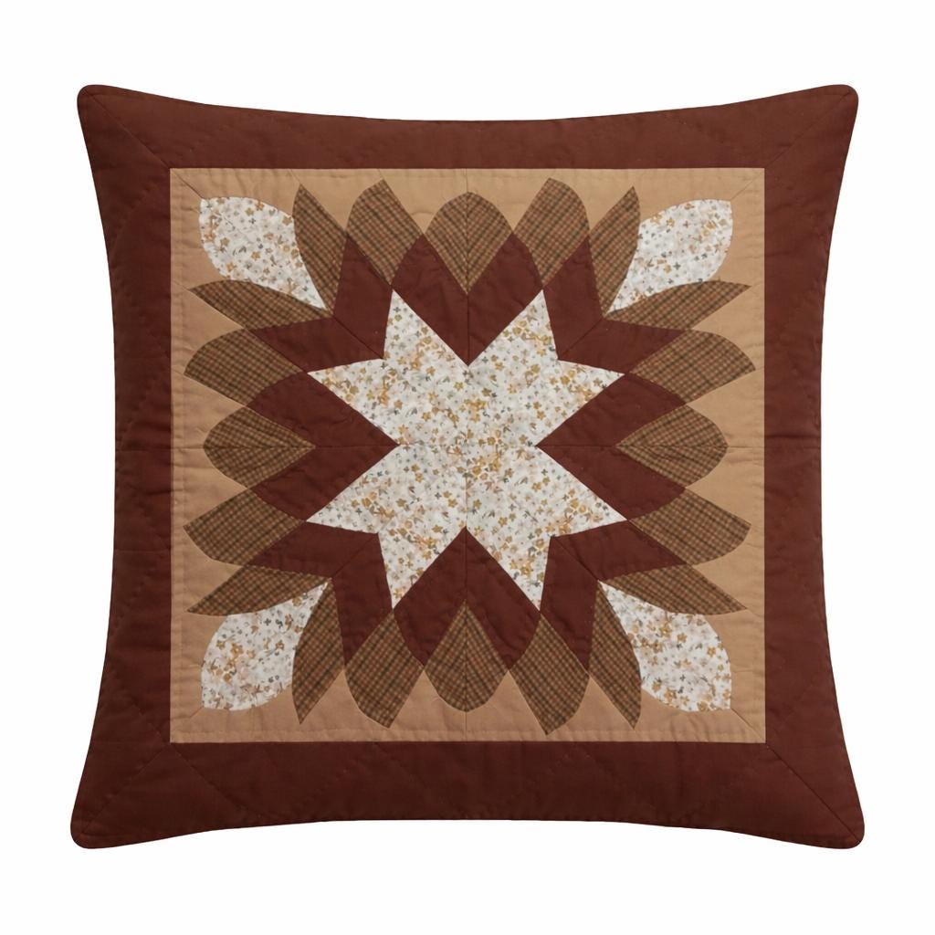 Hand made hand quilted Calico Country Star burst patchwork pillow cover, cushion cover, throw pillow by HOME HEART Brands(made in India)