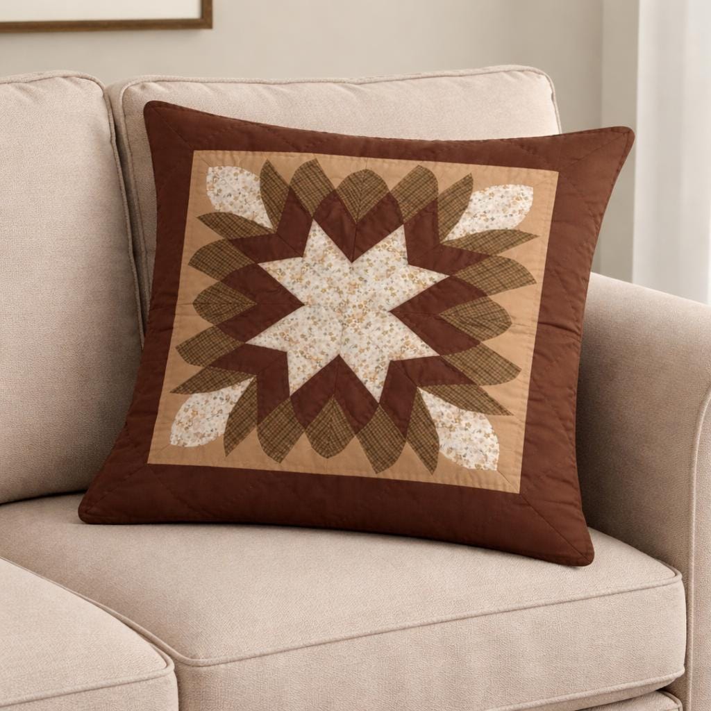 Hand made hand quilted Calico Country Star burst patchwork pillow cover, cushion cover, throw pillow by HOME HEART Brands(made in India)