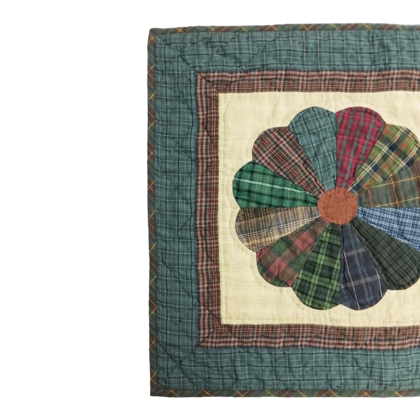 Hand made Hand quilted patchwork small Quilt, Table Topper 19"x19 Country Dresden plate Block quilt by Home Heart brands (Made in India)