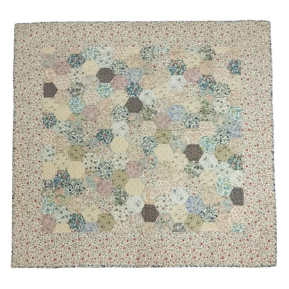 Grandmother’s Flower Garden Hand quilted Wall hanging 46"x46" Table Topper calico cotton print fabric  by Home Heart brands (Made in India)