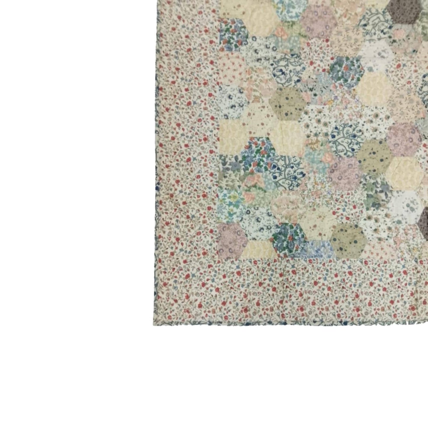 Grandmother’s Flower Garden Hand quilted Wall hanging 46"x46" Table Topper calico cotton print fabric  by Home Heart brands (Made in India)