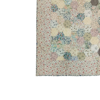 Grandmother’s Flower Garden Hand quilted Wall hanging 46"x46" Table Topper calico cotton print fabric  by Home Heart brands (Made in India)