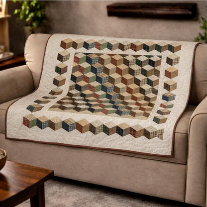 Country Tumbling Blocks Hand Quilted Wall Hanging – 46" x 46" Table Topper calico cotton print fabric  by Home Heart brands (Made in India)