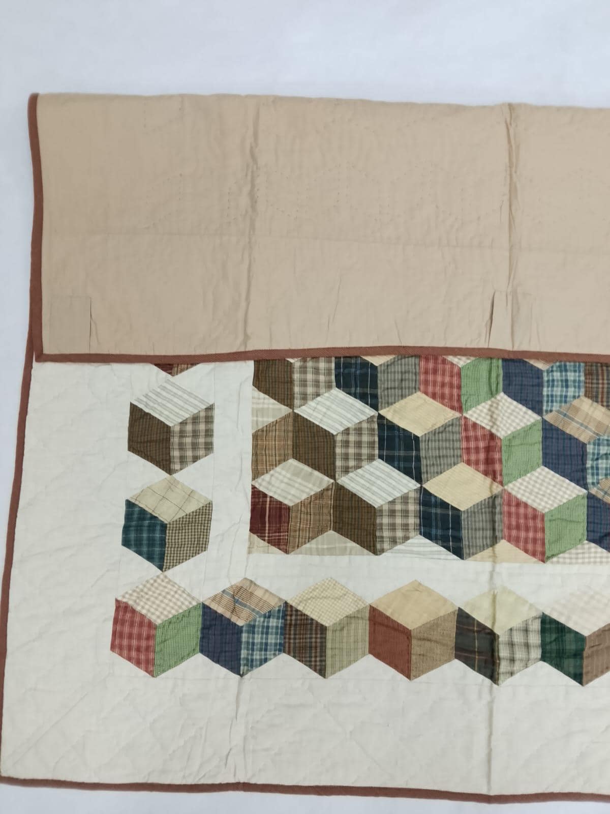 Country Tumbling Blocks Hand Quilted Wall Hanging – 46" x 46" Table Topper calico cotton print fabric  by Home Heart brands (Made in India)