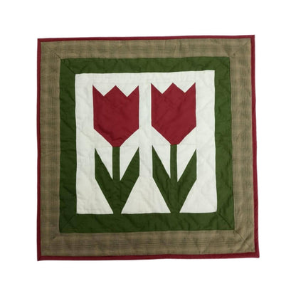 COUNTRY TULIP Hand made Hand quilted Mini wall hanging, small quilt, Table Topper calico cotton fabric  by Home Heart brands (Made in India)
