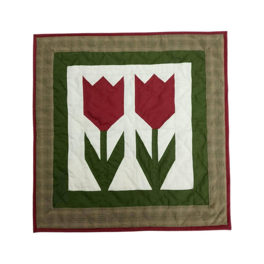 COUNTRY TULIP Hand made Hand quilted Mini wall hanging, small quilt, Table Topper calico cotton fabric  by Home Heart brands (Made in India)