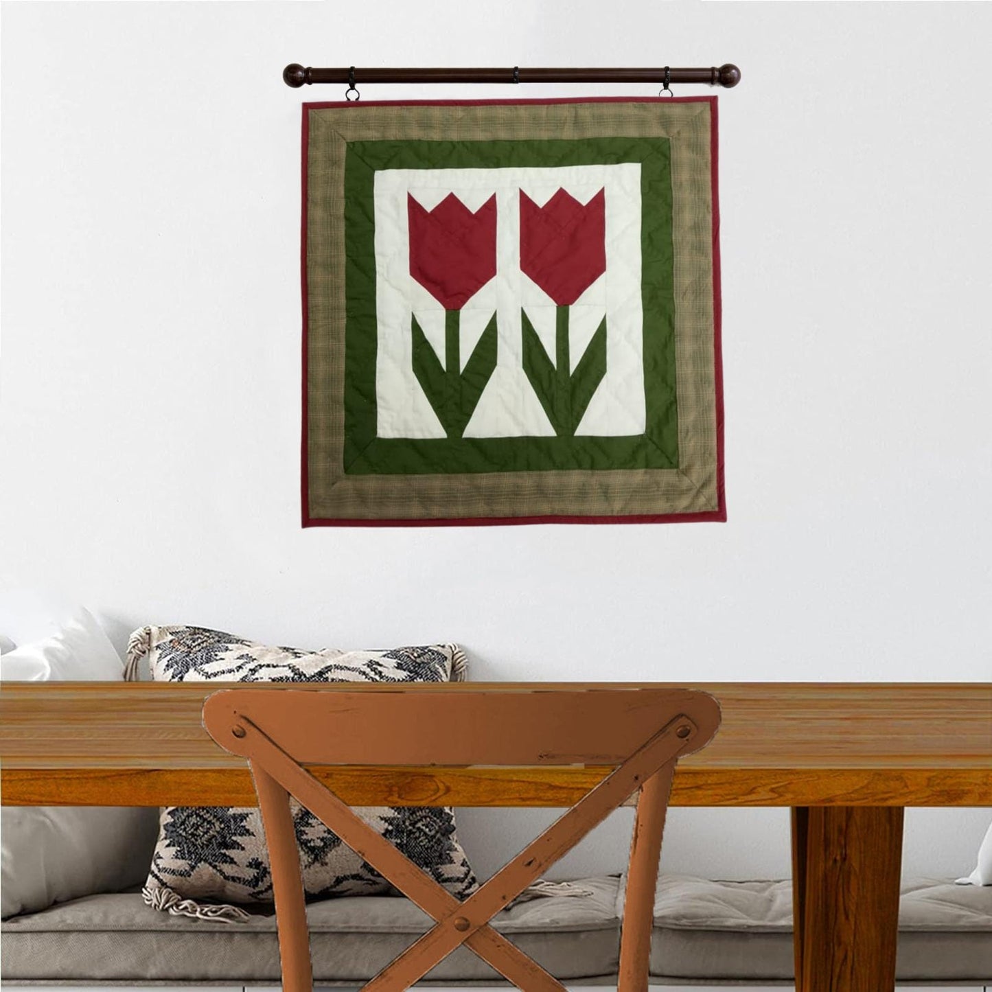 COUNTRY TULIP Hand made Hand quilted Mini wall hanging, small quilt, Table Topper calico cotton fabric  by Home Heart brands (Made in India)