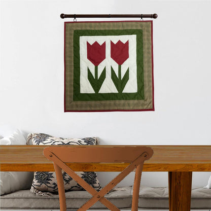 COUNTRY TULIP Hand made Hand quilted Mini wall hanging, small quilt, Table Topper calico cotton fabric  by Home Heart brands (Made in India)