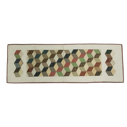Hand Quilted patchwork Table Runner & Toppers 16"X46" Calico plaid Country Tumbling block Table runner by HOME HEART Brands(made in INDIA)