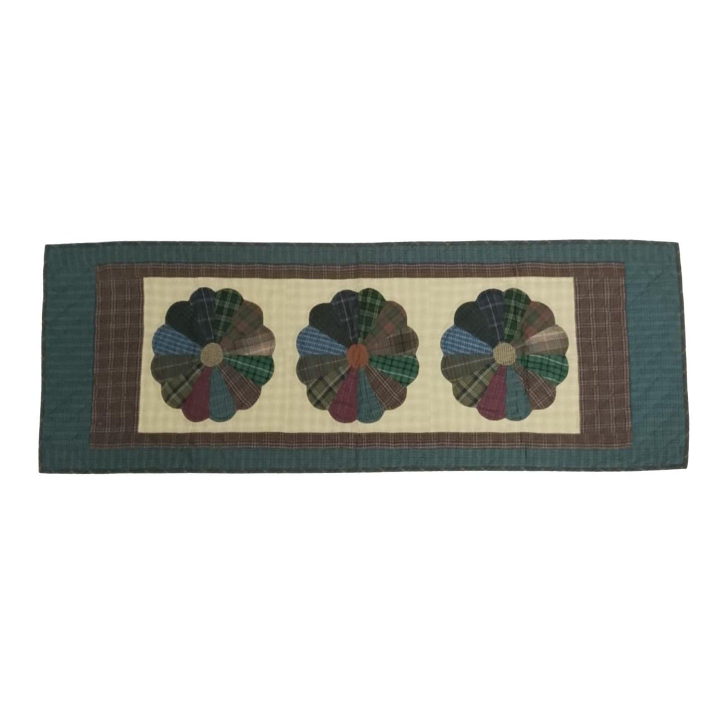 Hand Quilted patchwork Table Runner & Toppers 16"X46" Calico plaid Country Dresden plate Table runner by HOME HEART Brands(made in INDIA)