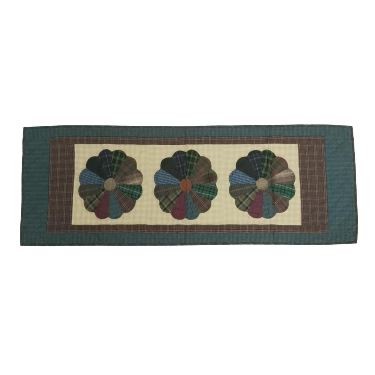 Hand Quilted patchwork Table Runner & Toppers 16"X46" Calico plaid Country Dresden plate Table runner by HOME HEART Brands(made in INDIA)