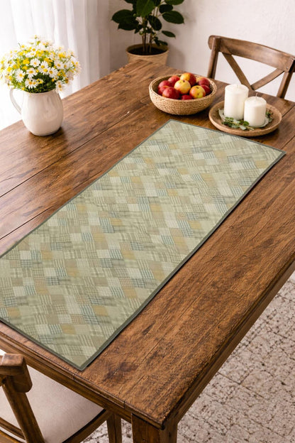 Hand Quilted patchwork Table Runner & Toppers 16"X46" Calico Country Light square plaid Table runner by HOME HEART Brands(made in INDIA)