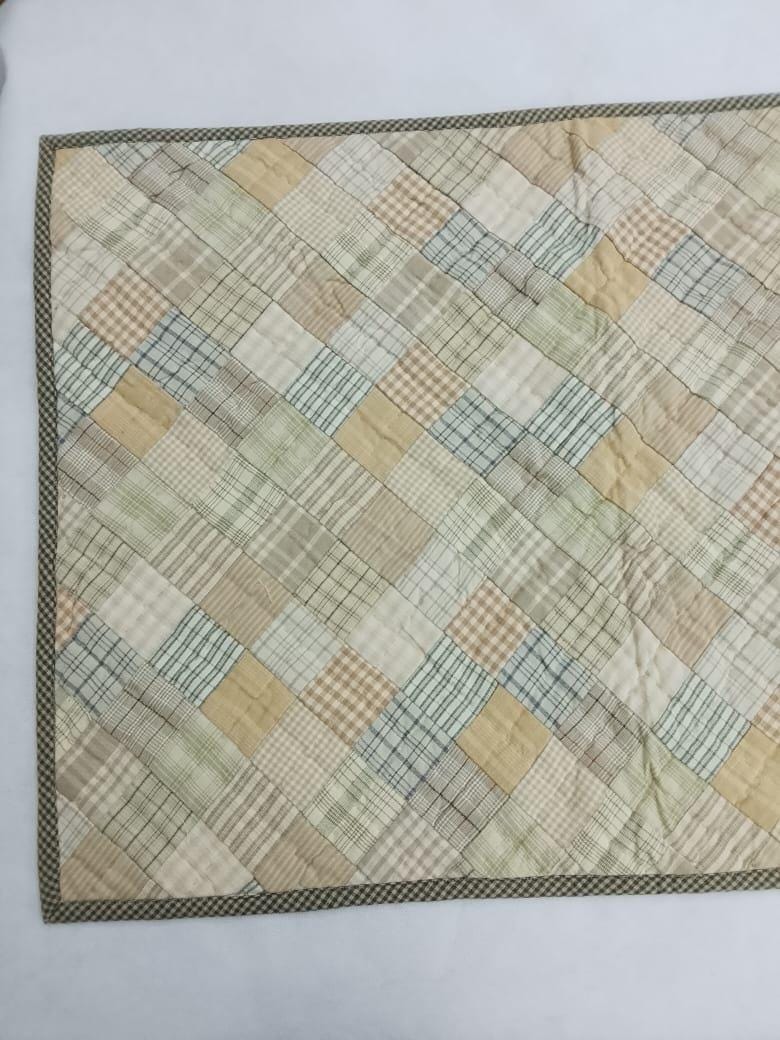 Hand Quilted patchwork Table Runner & Toppers 16"X46" Calico Country Light square plaid Table runner by HOME HEART Brands(made in INDIA)