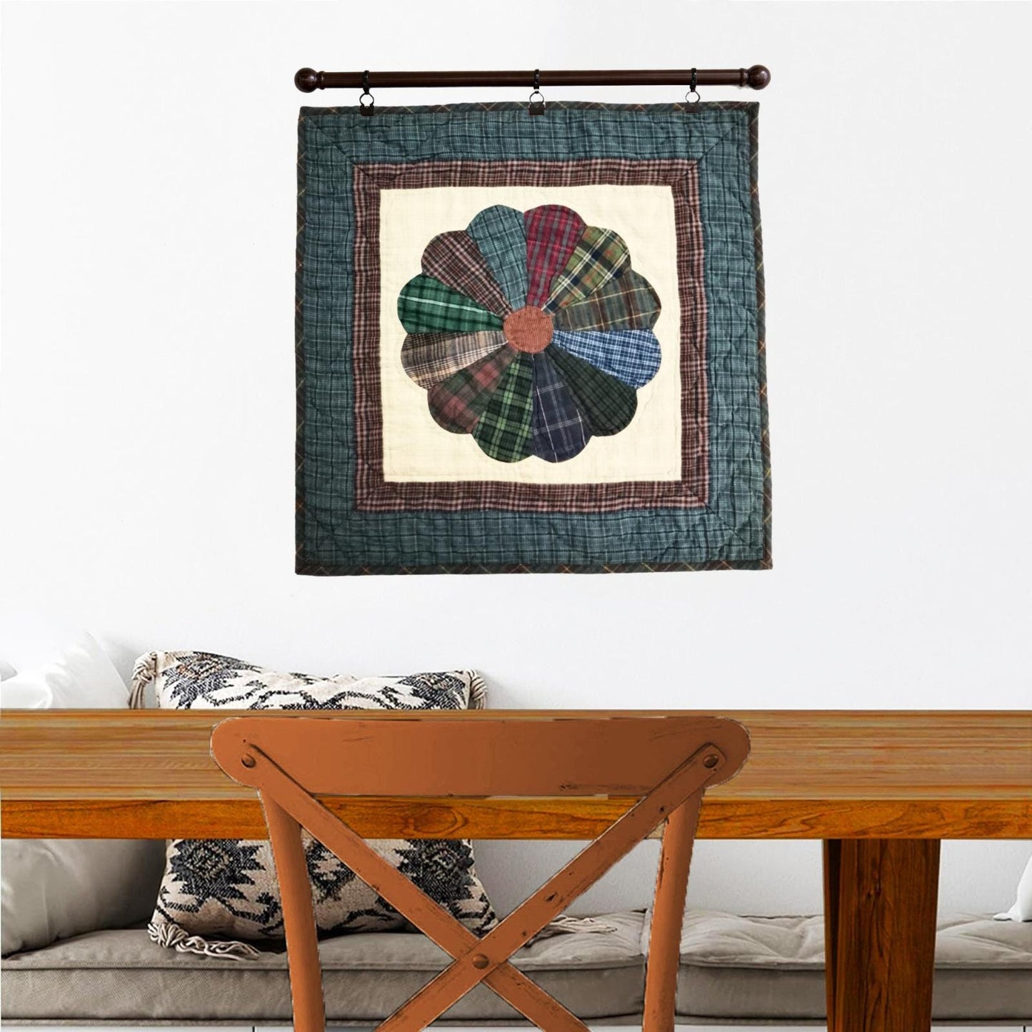 Hand made Hand quilted patchwork small Quilt, Table Topper 19"x19 Country Dresden plate Block quilt by Home Heart brands (Made in India)