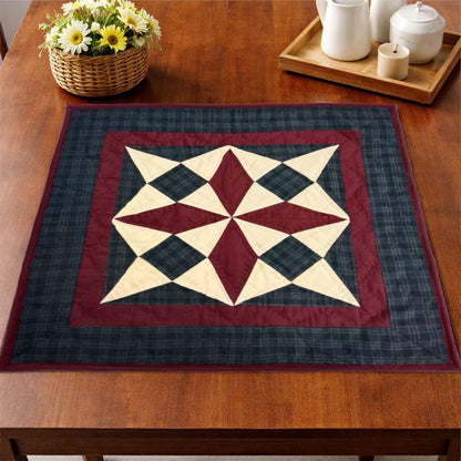 Hand made hand quilted Block quilt, Throw, Table topper, table accent piece, Country Spinning Wheel Quilt by HOME HEART Brands