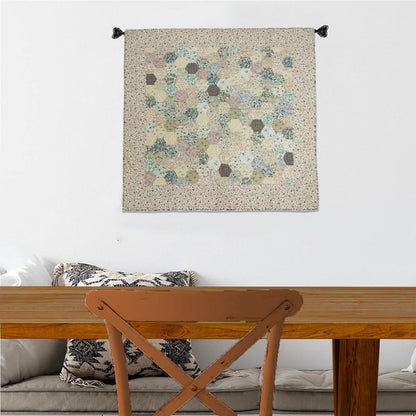 Grandmother’s Flower Garden Hand quilted Wall hanging 46"x46" Table Topper calico cotton print fabric  by Home Heart brands (Made in India)