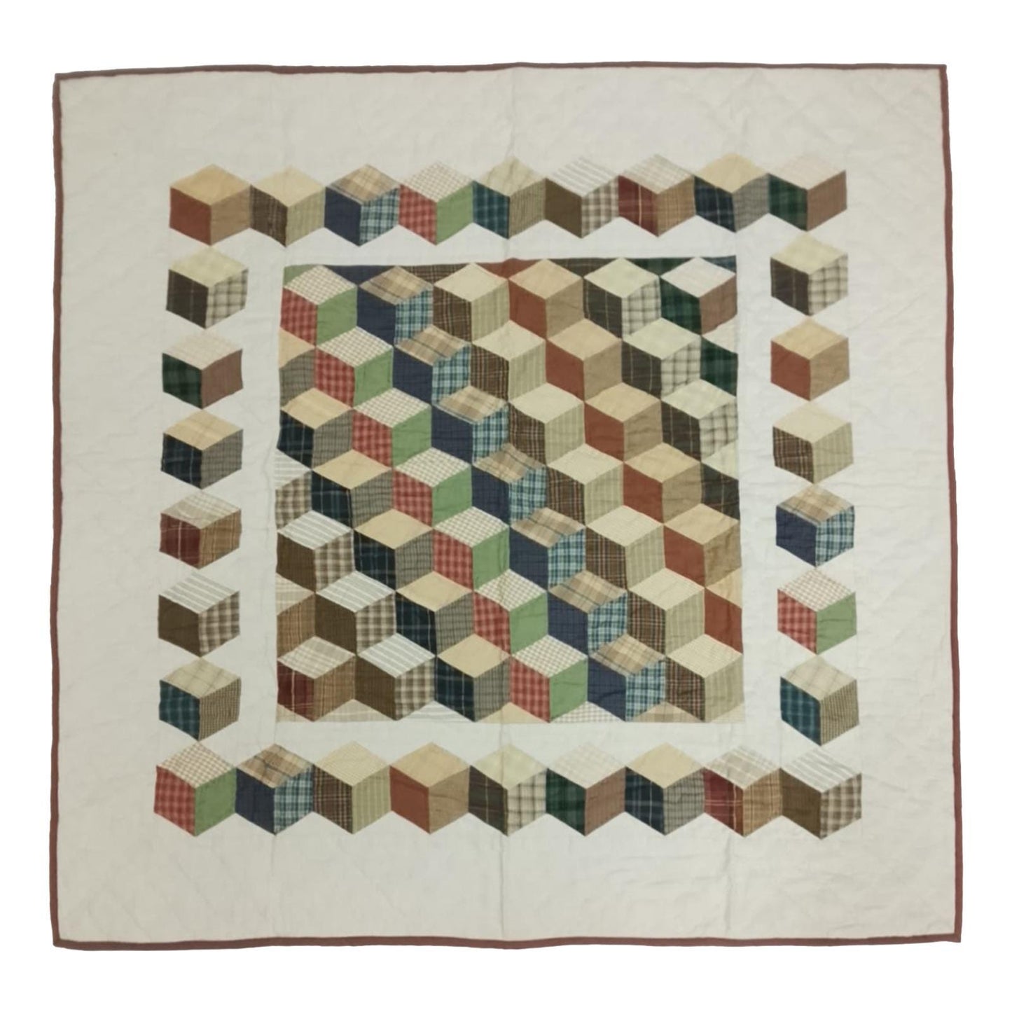 Country Tumbling Blocks Hand Quilted Wall Hanging – 46" x 46" Table Topper calico cotton print fabric  by Home Heart brands (Made in India)