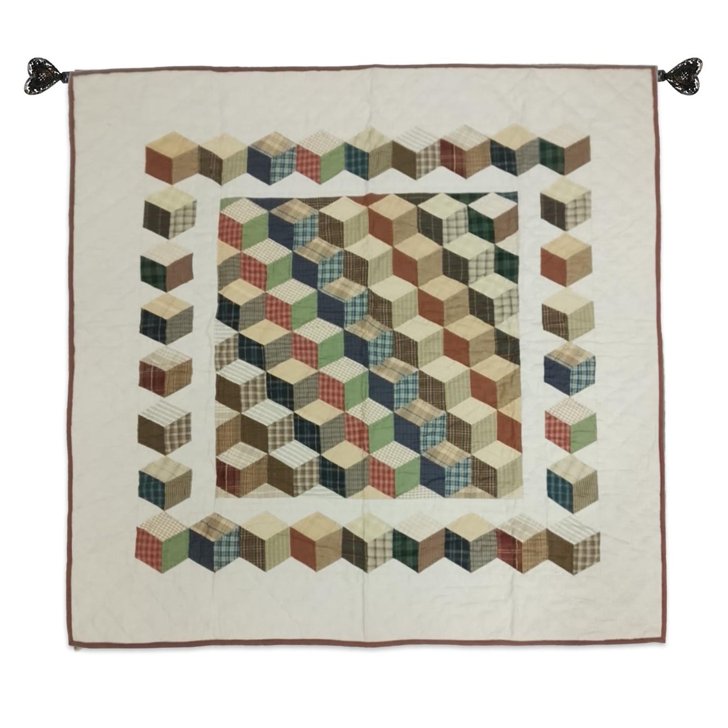Country Tumbling Blocks Hand Quilted Wall Hanging – 46" x 46" Table Topper calico cotton print fabric  by Home Heart brands (Made in India)