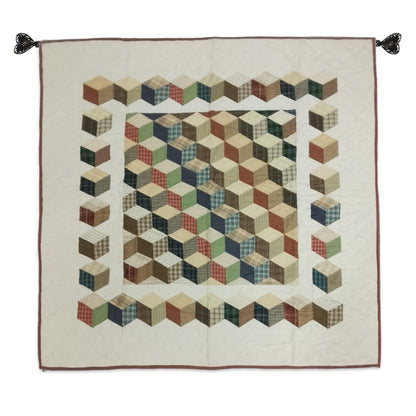 Country Tumbling Blocks Hand Quilted Wall Hanging – 46" x 46" Table Topper calico cotton print fabric  by Home Heart brands (Made in India)