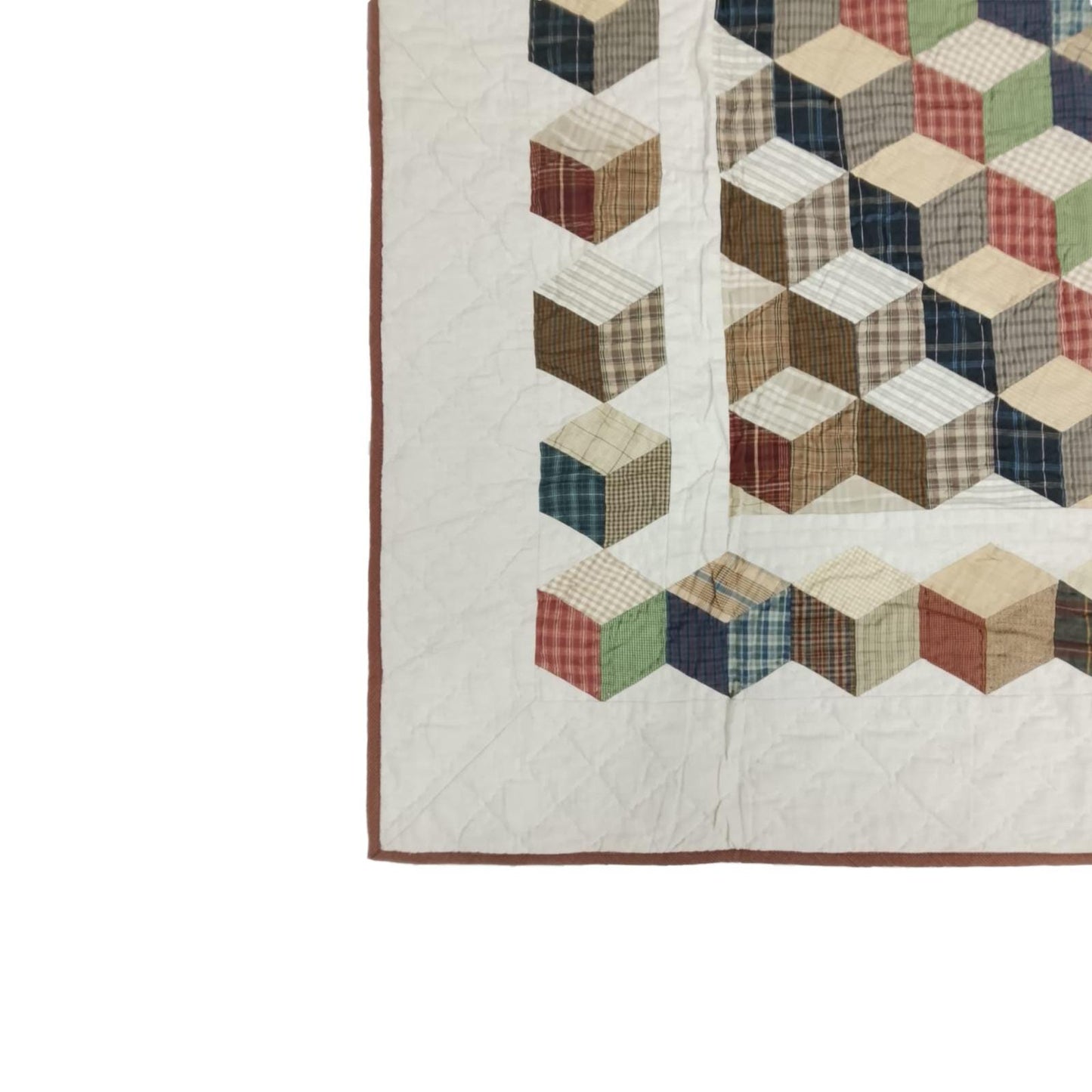 Country Tumbling Blocks Hand Quilted Wall Hanging – 46" x 46" Table Topper calico cotton print fabric  by Home Heart brands (Made in India)
