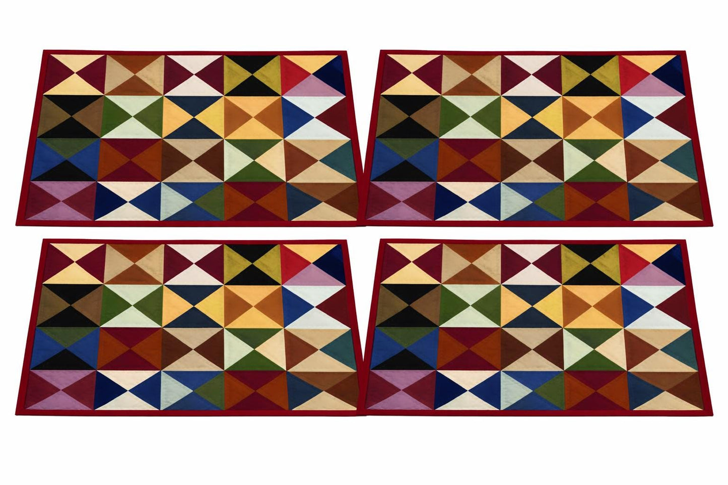 Hand made hand quilted crafted placemats, tablemats, table topper,  patchwork Calico Tulip 14"X19" by HOME HEART Brands (Made in India)