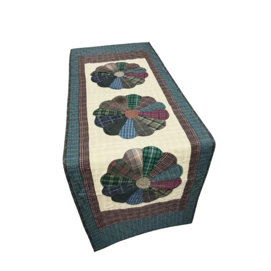 Hand Quilted patchwork Table Runner & Toppers 16"X46" Calico plaid Country Dresden plate Table runner by HOME HEART Brands(made in INDIA)