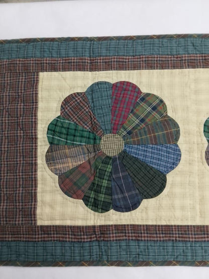Hand Quilted patchwork Table Runner & Toppers 16"X46" Calico plaid Country Dresden plate Table runner by HOME HEART Brands(made in INDIA)